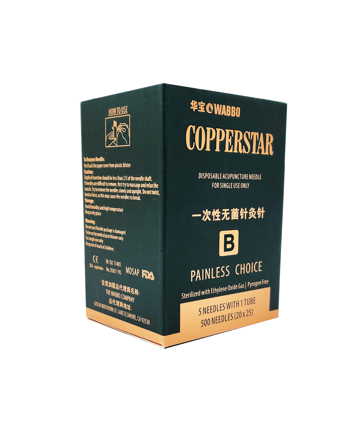 Aguja de  cobre  para  Acupuntura Marca: WABBO  COPPERSTAR    con 500pzas